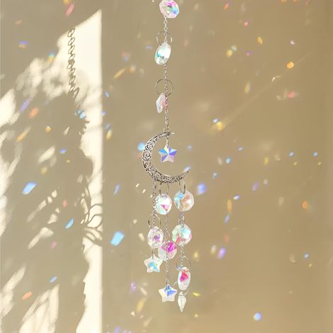 Attrape-Soleil Lune avec Cristal Prisme – Pendentif Cristal pour Décoration Fenêtre, Mobile Suspendu Élégant en Laiton pour Maison Ou Bureau, Accessoire Lumineux pour Intérieur Et Balcon (1/5)