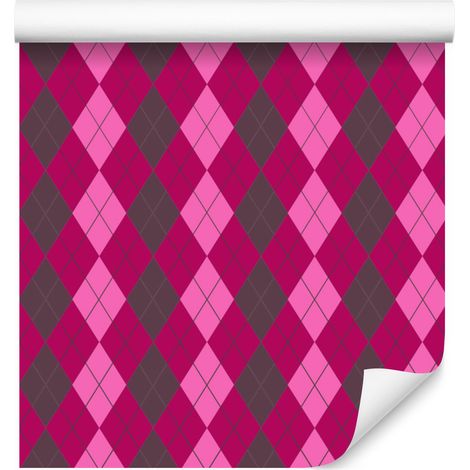 Papel pintado a cuadros rosas, morados y burdeos para salón y dormitorio, 50x1000 cm. (1/5)
