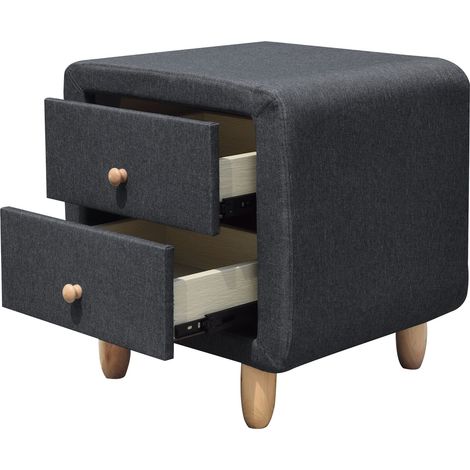 Linen Fabric 2 Drawer Bedside Table in Grey