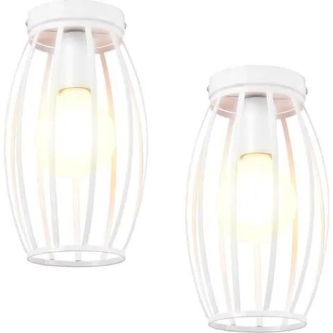 U-Do 2Pcs Rétro Plafonnier Intérieur Industriel Lampe de Plafonde Cage en Métal Blanc décoration Café Couloir Salon (1/4)