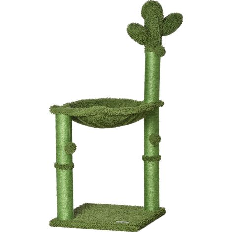 easycomfort albero tiragraffi per gatti fino 4.5kg a forma di cactus con palline e amaca, 40x40x96cm - verde (1/5)