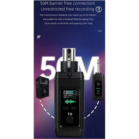Adaptateur UHF XLR - Système Émetteur-Récepteur Sans Fil - Pour Microphone Dynamique Guitare Table de Mixage - 2,4 GHz Portée 50 m - 1 Pièce (1/5)