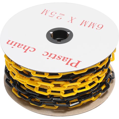 SWANEW Catena di segnalazione Catena in plastica gialla e nera di 6 mm di spessore per catene di sicurezza da 25 m (1/5)