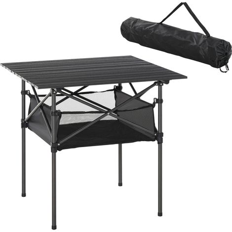 Table de camping pliante 2-en-1 en aluminium avec sac de rangement, structure en acier, légère et portable, grise, 70 x 70 x 69 cm - CHICFURN (1/5)