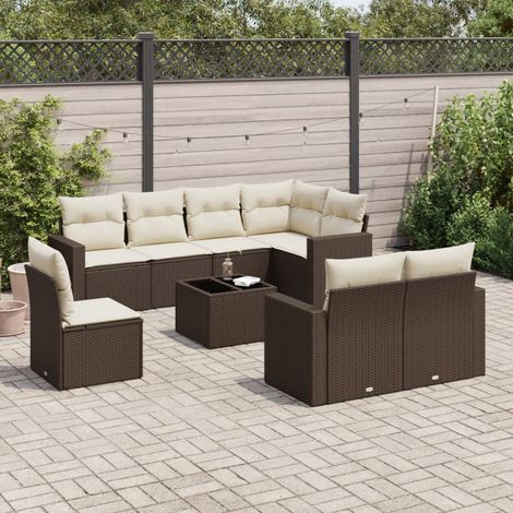 Salon de jardin modulable en résine tressée marron avec rangements et coussins 9 pcs - PANGIVO (1/3)