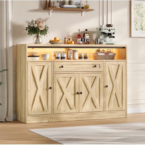 Sideboard 140/35/95 cm in Naturholzoptik mit 4 Türen und RGB-LED (1/5)