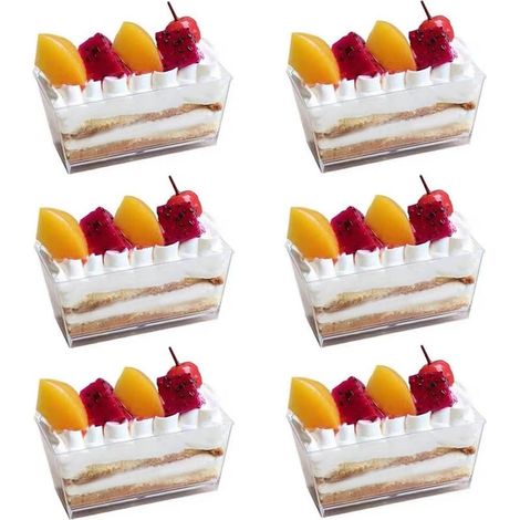 Lot de 50 gobelets dessert rectangulaires 140ml PS transparent empilables pour fêtes mariage anniversaire