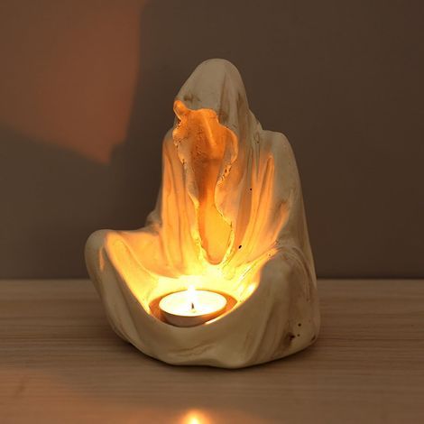 Geisterkerzenhalter für Halloween, gotischer Totenkopfkerzenhalter, gruseliger Totenkopfkerzenhalter für Zuhause, Küche und Partys (beige) (1/5)