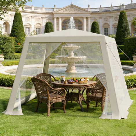 Chioschi da giardino 3x3 m beige in tessuto Oxford con zanzariera, protezione UV, struttura metallica