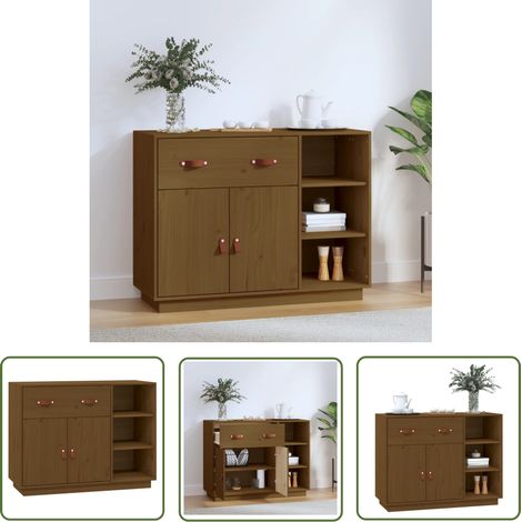 The Living Store Buffet Marron miel 98,5x40x75 cm Bois massif de pin - Buffet - Meuble De Rangement - Commode - Bois Massif - Pin (1/5)