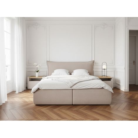 BOBOCHIC - Lit coffre JADE avec tête de lit effet oreiller 180x200 Beige (1/5)