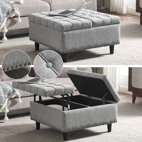 Fauteuil de rangement carré relevable avec coffre rembourré Gris