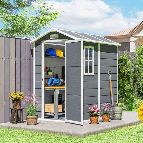 Gris - Abri à outils de jardin avec finition effet bois rayé avec sol, abri de jardin de 2, 1 m² avec porte et serrure, 131x186x198cm