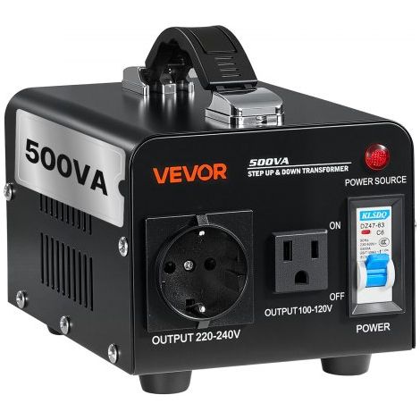 Spannungswandler-Transformator, 500VA, Aufwärts-/Abwärtstransformator, Konvertierung von 110 V auf 220 V & von 220 V auf 110 V, mit US-, EU-Steckdose, Netzkabel, Schutzschalter (1/5)