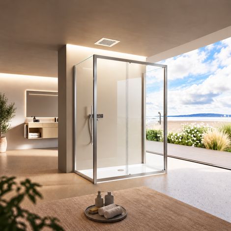 1700 x 900mm 3-Sided Sliding Door Shower Enclosure Rectangular with Side Panels 5mm Safety Tempered Glass Screen (1/5)