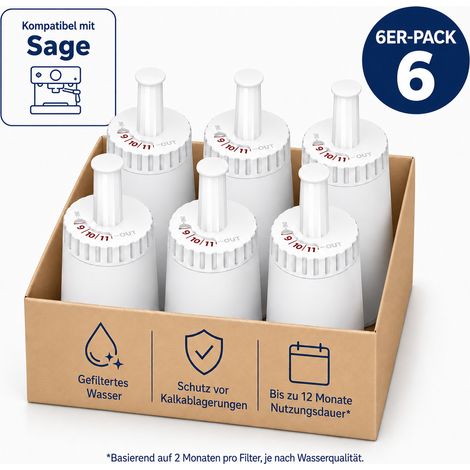 Wasserfilter für Kaffeemaschinen kompatibel mit Sage – Reduziert Kalk & schützt die Maschine – Aktivkohle + Ionenaustauscher – 6er Set (1/5)