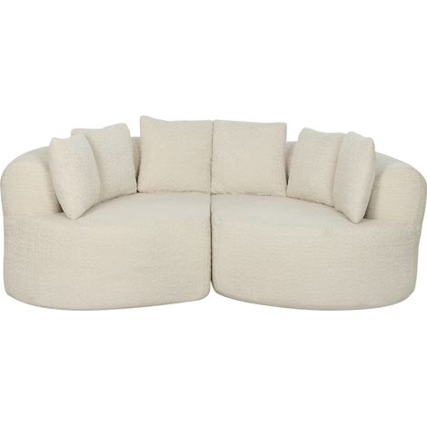 Canapé 3 Places Incurvé en Chenille 188 cm, Canapé Salon avec Assise Profonde, 6 Coussins, Rembourrage Épais, Crème (1/5)