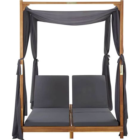 Maison Exclusive - Lettino Prendisole Doppio con Tende e Cuscini in Legno Acacia (1/5)