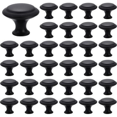 40 boutons de meubles, boutons de tiroir de 27 mm, boutons de porte ronds, boutons de meuble ronds, poignées de tiroir avec vis, pour armoire, bureau, table de chevet, bibliothèque, meubles, noir