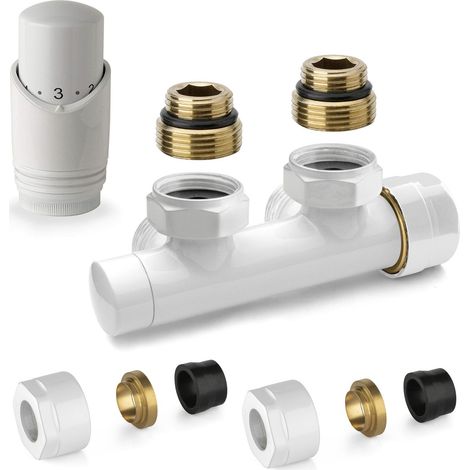 Kit válvula H termostática cuadrada blanca con adaptador para tubos de cobre APM 343KB 015 R 12  Blanco