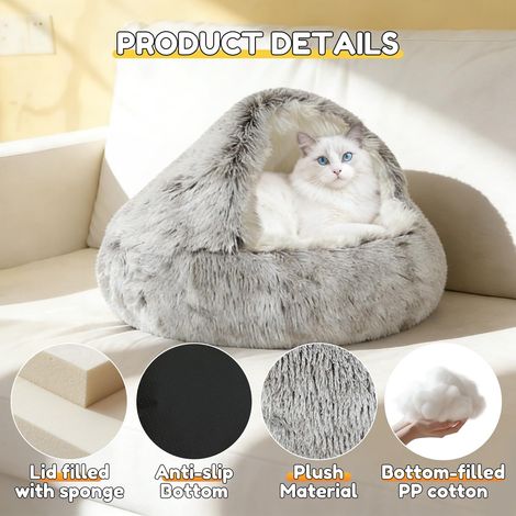 Panier pour chat 2 en 1 - Niche douillette et lit confortable pour animal de compagnie