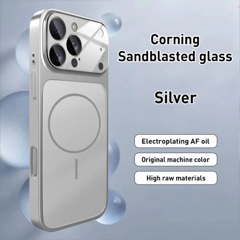 Coque en verre dépoli nano-givré pour iPhone (iPhone 17 Pro Max, argent) compatible avec la recharge sans fil MagSafe (1/3)