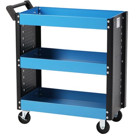 Wiltec Werkstattwagen mit 3 Etagen, 150 kg, 83x38x90 cm, Handgriff, Kunststoffreifen, Bremsen, Ablageflächen mit erhöhtem Rand, Werkzeugwagen, Rollwagen (1/5)