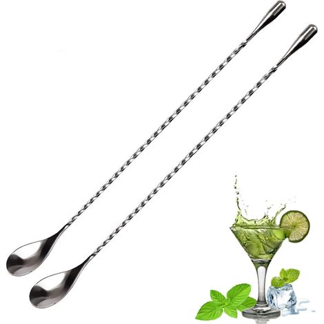 Cuillères à mélanger en acier inoxydable, lot de 2, outil professionnel pour bar à cocktails, forme en goutte d'eau (1/5)