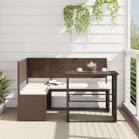 Sofá de jardín en forma de L con mesa y cojines ratán PE marrón vidaXL (1/5)