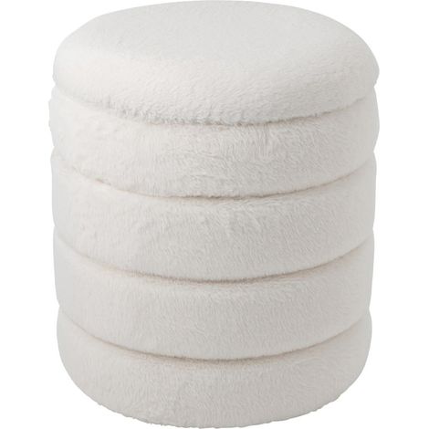 Pouf Coffre Imitation Fourrure "Cotton" 47cm Blanc (1/5)