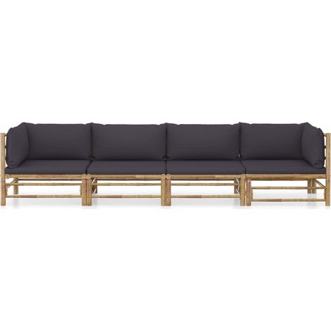 Maison Exclusive - Set Divani da Giardino 4 pz con Cuscini Grigio Scuro in Bambù