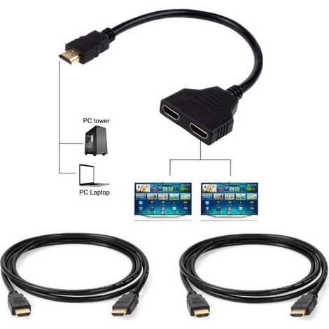 Câble Répartiteur HDMI - STRASSE TECH - 1 Entrée 2 Sorties - 1,5 m - Connecteurs plaqués or - HD (1/4)