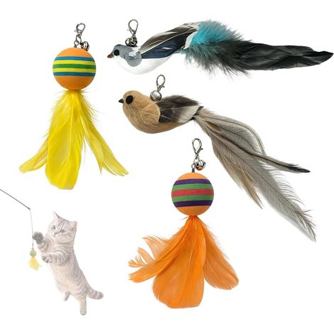 4 Recharges Jouet Plume Chat Interactif avec Cloche (1/5)