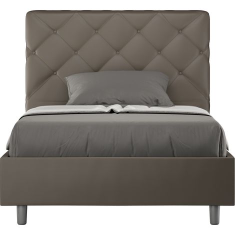 Lit matelassé 90x190 cm simili cuir cappuccino Paryse-Option Avec sommier et sans coffre (1/5)