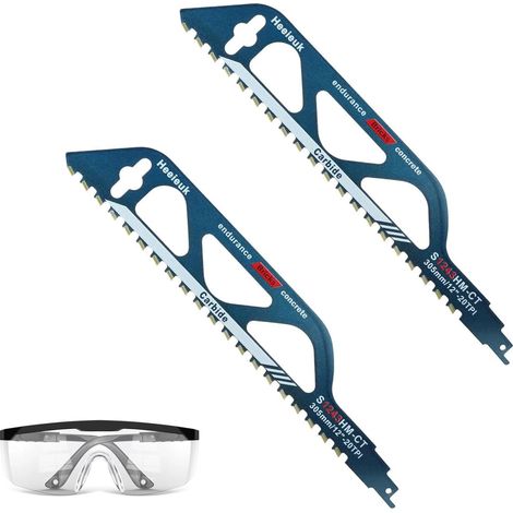 Lot de 2 lames de scie sabre, pour pierre, 300 mm, en acier au carbure, pour béton, béton cellulaire, bois et brique, (S1243HM) (1/5)