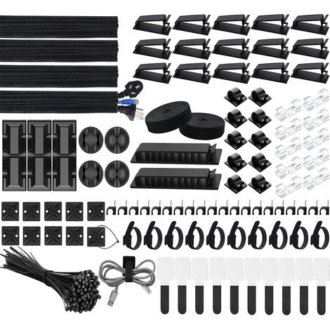 200 Pièces Kit de Gestion des Câbles, 4 Manchon de Câble Gaine, 3 Clips Câble Organisateur Bureau (1/5)