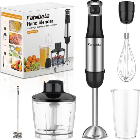 Mixeur Plongeant Portable 6 en 1 – Batteur à Main Inox avec 5 Vitesses, Hachoir, Fouet et Mousseur. Idéal pour Purée, Viande et Bébé. Coloris (argenté). (1/5)
