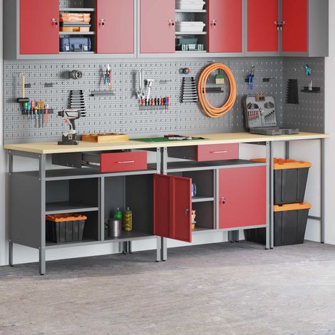 Werkbank-Set 3 pcs Schwarz und Grau Pulverbeschichteter Stahl