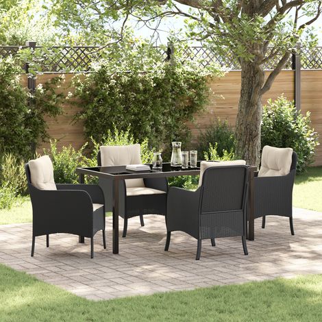 Garden Dining Set with Cushion 5 pcs Black Poly rattan vidaXL (1/5)