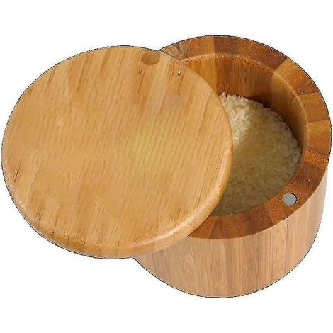 Salière en bambou massif, boîte de rangement en bambou avec fermeture magnétique (1/5)