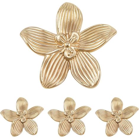 Lot de 4 ou 8 boutons de placard à fleurs dorées, poignées en laiton doré floral, style vintage. (1/5)