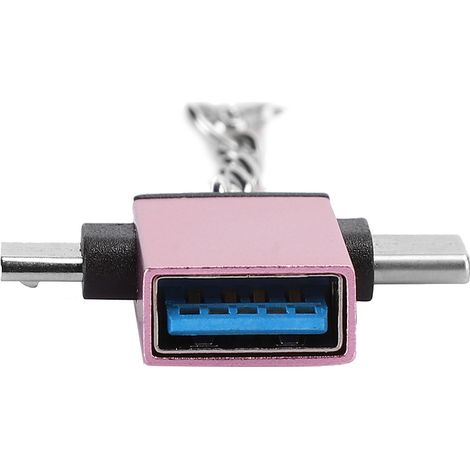 Lot de 2 adaptateurs OTG 2 en 1 USB 3.0 vers micro USB Type C avec boîtier en alliage d'aluminium et chaînette pour Android, couleur or rose.