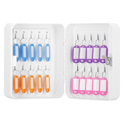 Caja de llaves, metálica, con 20 colgantes, estuche, caja fuerte blanca. (1/5)
