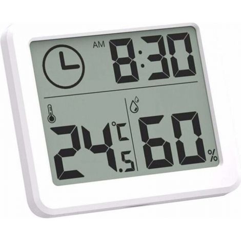 Digitales Innenthermometer mit Hygrometer, Wetterstation, Wecker, LCD-Display mit umschaltbarer Temperatur-/Feuchtigkeitsanzeige, Wandhalterung und Tischständer (1/4)
