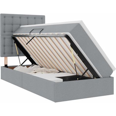 Lit et matelas avec rangement, gris clair, 90 x 190 cm, polyester. (1/5)