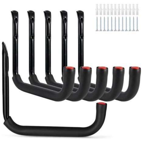Crochets de garage, lot de 6 supports muraux pour outils de rangement avec bras géant de 25 x 23 cm, robustes et adaptés aux outils de jardin, échelles, vélos et objets encombrants - 25 x 23 cm (1/4)
