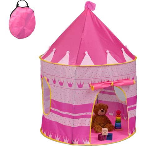 Relaxdays Play Tent, for Children, Princess Castle, Indoor, HWD: 135 x 100 x 100 cm, with Hook & Loop Fastener, Pink