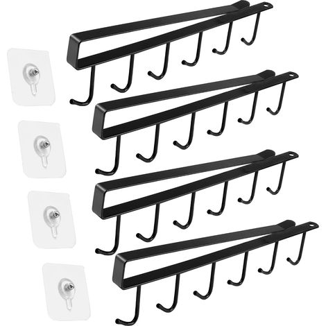 4 Pièces Porte Tasse à à Suspendre, Placard Rangement Crochets Suspension  Porte Verres Suspendu sous Armoire Organisateur sans Perçage (Noire) (1/5)