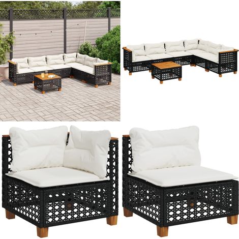 Salon de jardin 7 pcs avec coussins noir résine tressée - Ensemble Salon De Jardin - Meuble Extérieur - Canapé Jardin - Résine Tressée - Rotin Synthétique - Home & Living (1/5)