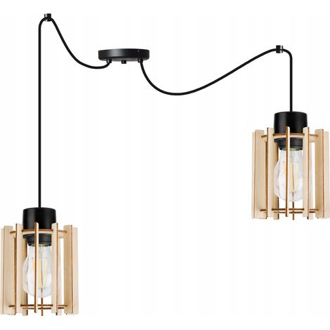 Moderne LED-Deckenpendelleuchte aus Holz (1/5)